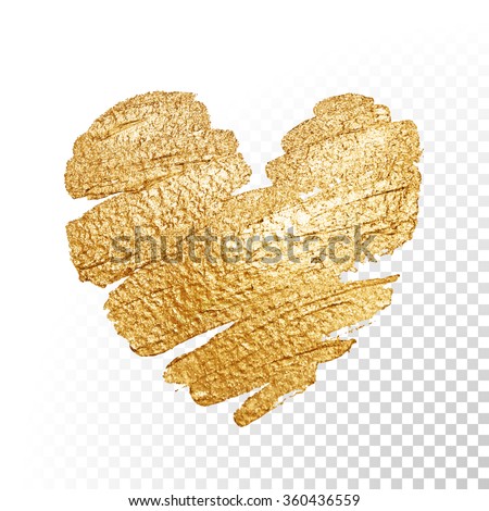 Vector gold paint heart on transparent background. Love concept design.
