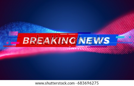 News background tag. Modern futuristic breaking news title template with abstract vector red and blue light effect on black backdrop for TV news screen