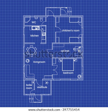 Blueprint Floor Plan Modern Apartment On Stock Vector 397755454 ...