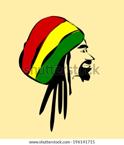 Raster Illustration Man Wearing Rastafarian Hat Stock Illustration ...