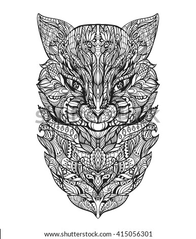 Cat black white zen art animal head in zentangle style for the adult antistress Cat black white zen art animal head in zentangle style for the adult antistress