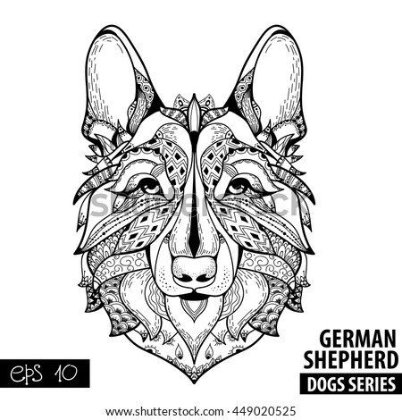 zentangle stylized cartoon of german shepherd hand drawn sketch for adult antistress coloring page - German Shepherd Coloring Pages zentangle stylized cartoon of german shepherd hand drawn sketch for adult antistress coloring page - German Shepherd Coloring Pages