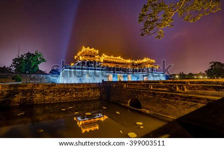 HUE, VIETNAM: BeautifulSunset in Imperial Royal Palace of Nguyen dynasty in Hue, Vietnam.Hue city is Unesco World Heritage , a famous city for travel in Vietnam.
