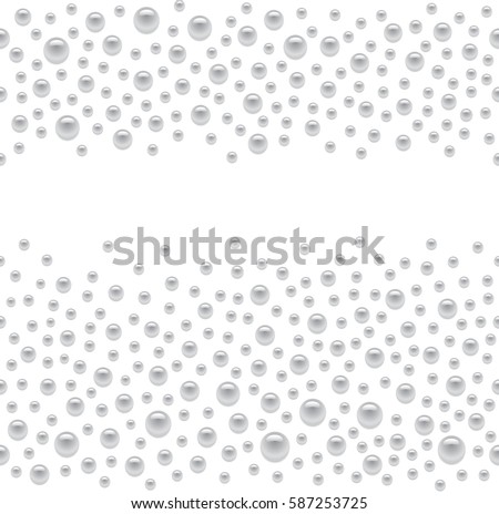 Seamless scattered silver pearls isolated on white background, vector illustration