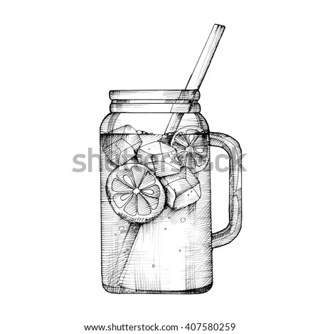 Mug Lemonade Ice Slice Lemon Straw Stock Vector 407011921 - Shutterstock