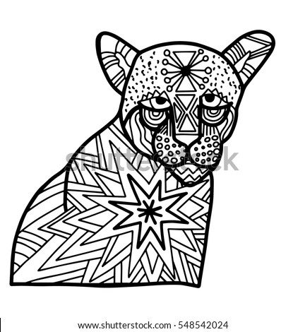 panther doodle blank coloring page relaxation stock vector