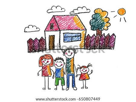 Childs Drawing Happy Family Picnic Under Stock Illustration 73014343 ...