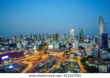 SaiGon city, HO CHI MINH, VIETNAM - November 2015 rush hour at Ho Chi Minh City. view Sai Gon from the high.