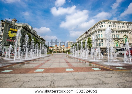 Hochiminh City, Vietnam - Dec 08, 2016: Nguyen Hue street walking in the days of the New Year. It created warm atmosphere to welcome the New Year in downtown HoChiMinh.
