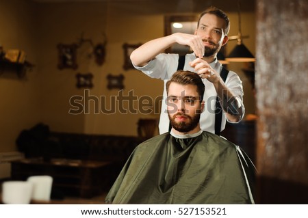 Master Cuts Hair Beard Men Barbershop Stock Photo (Royalty 