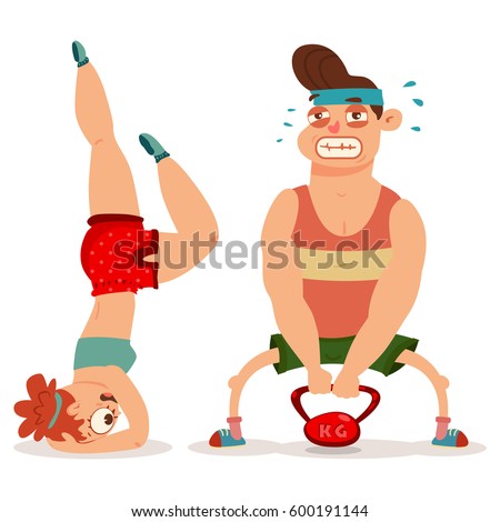 Fitness Couple Man Woman Doing Exercise Stock Vector 600191144