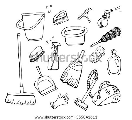 Cleaning Tools Set Handdrawn Cartoon Collection Stock Vector 361617302 ...