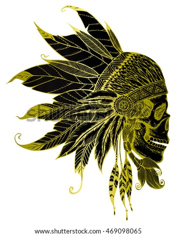 indian skull headdress feathers leader tribe stock vector indian skull headdress feathers leader tribe stock vector
