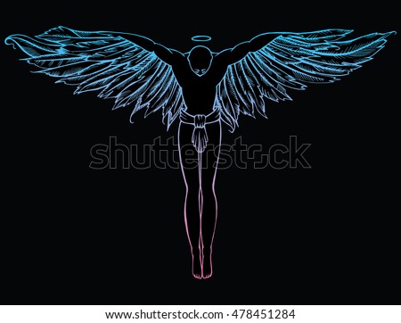 Angel Man Wings Feathers Manbird Line Stock Vector 478451284 - Shutterstock