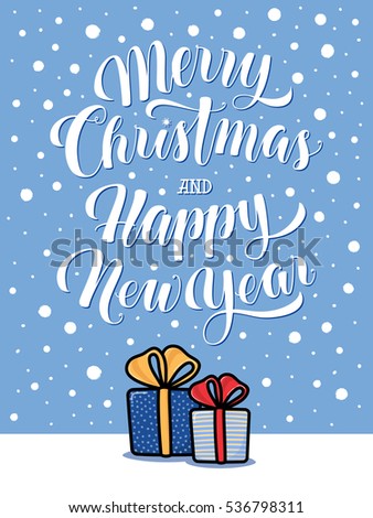 Merry Christmas Happy New Year Text Stock Vector 534885619 - Shutterstock