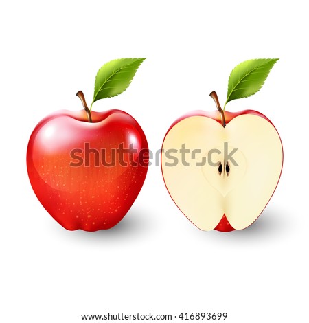 Red apple and a half of apple, fruit, transparent, Vector