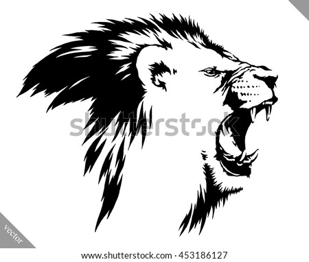 Black and white linear draw lion vector illustration Black and white linear draw lion vector illustration