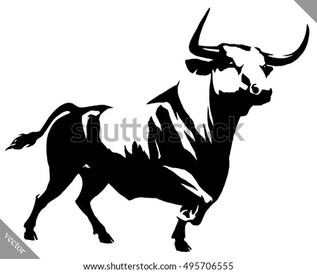 stock vector black and white linear paint draw bull vector illustration 495706555