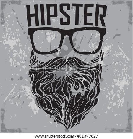 Hipster Print Tshirt Hipster Sunglasses Beard Stock Vector 