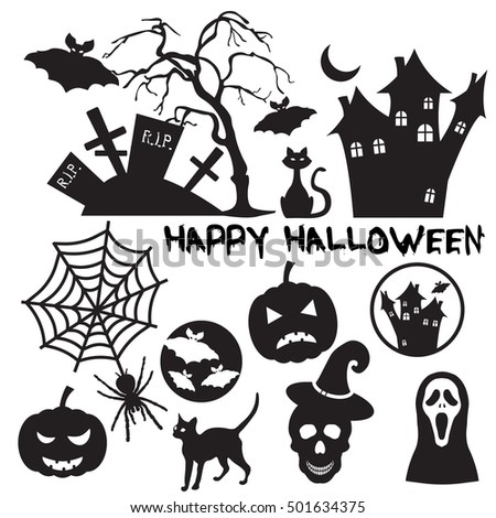 Set Halloween Silhouette On White Background Stock Vector 112771234 ...