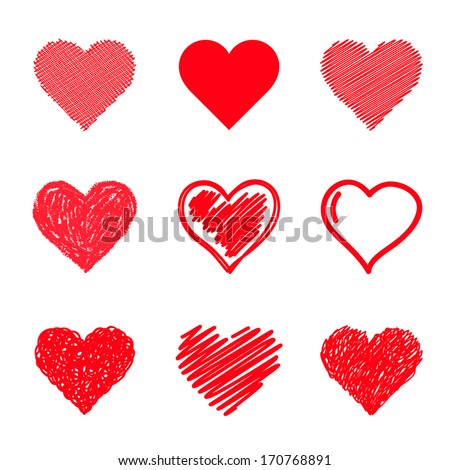 Vector hearts set. Hand drawn.