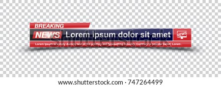 Template title Breaking News on transparent backdrop for screen TV channel. Flat vector illustration EPS10