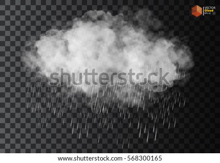 Rain and white cloud isolated on transparent background. Vector