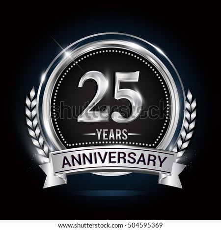 25th Silver Anniversary Logo Ring Ribbon Stock Vector 505136452