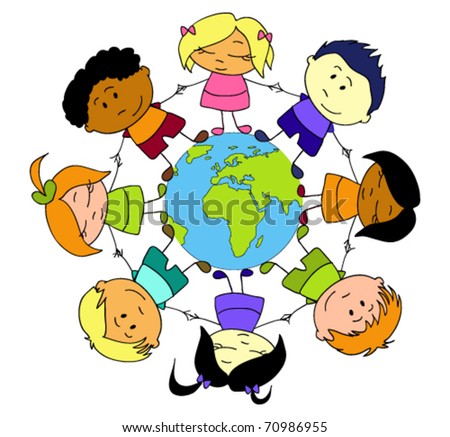 Children Different Nationalities Holding Hands Around Stock Vector ...