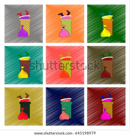 assembly flat shading style illustration Santa Claus in chimney