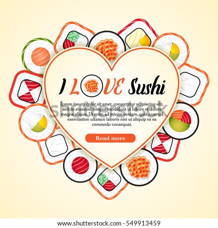 stock vector valentine s day background with sushi roll set heart template with text sample and button read 549913459