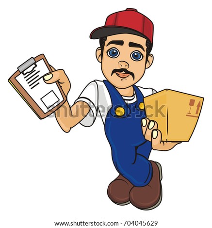 Cartoon Delivery Man Carrying Stack Boxes Stock Vector 76115389 ...