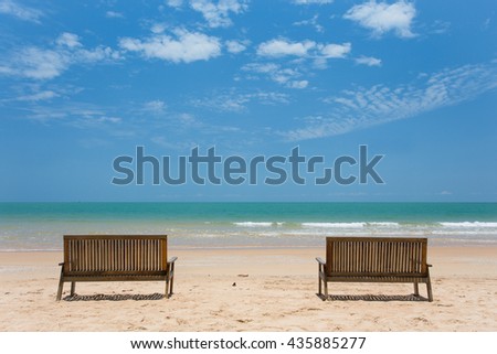 sea sky blues two chair vacation stock photo royalty free