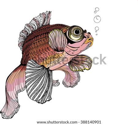 the drawing with gold fish, tradition Chinese fish