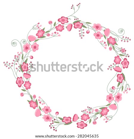 Cute Wreath Leaves White Roses Pyrethrum Stock Vector 583472623