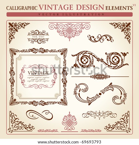 Calligraphic elements vintage set Congratulation ribbon. Vector frame ornament icons vintage elements baroque logo set, Signs and Symbols. Design and page decoration. Border frames royal ornament