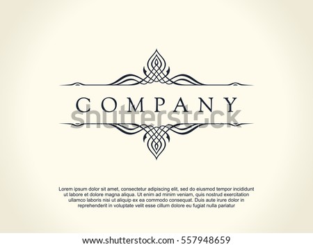 Calligraphic Luxury line logo. Flourishes elegant emblem monogram. Royal vintage divider design. Black symbol decor for menu card, invitation label, Restaurant, Cafe, Hotel. Vector line illustration