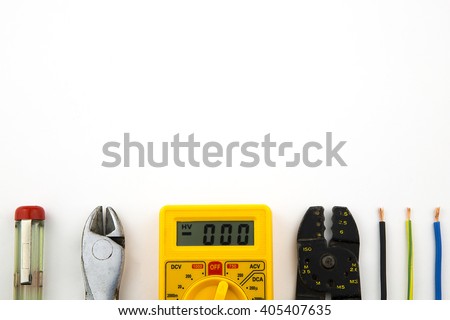 overhead of a electrician equipment / set electrician tools