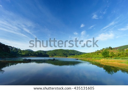 DALAT , VIETNAM MAY 30 2016 : Morning in Tuyen Lam Lake, Dalat, Vietnam. One of the most beautiful lakes where many visitors come when they visit Dalat.