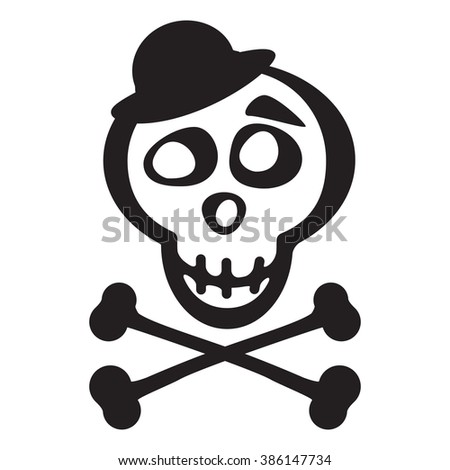 Skull In Hat And Crossbones Icon Jolly Roger Vector Silhouette Isolated On White Background Skull In Hat And Crossbones Icon Jolly Roger Vector Silhouette Isolated On White Background