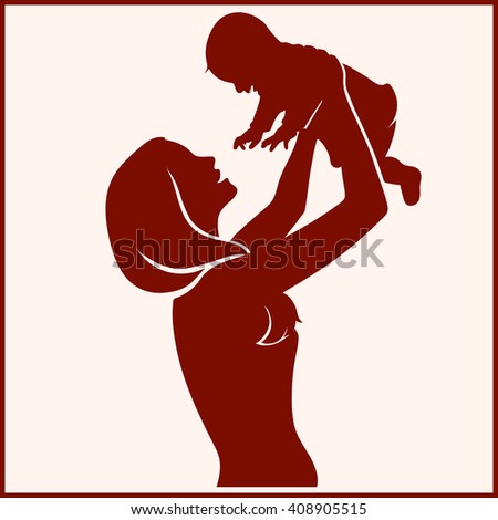 Silhouette Happy Mother and Baby. Vector illustration.
