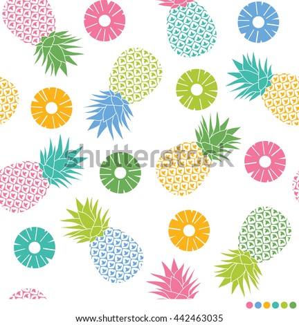 Colorful pineapples and sliced pineapples seamless pattern vector.