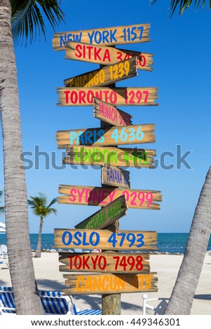 warning aruba travel 31290985 Key Florida Signpost On Mileage Stock Photo West