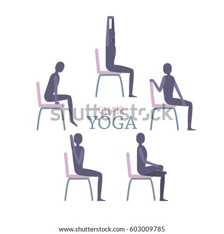 stock vector vector illustration of man or woman sitting on a chair in yoga poses relaxing and stretching 603009785