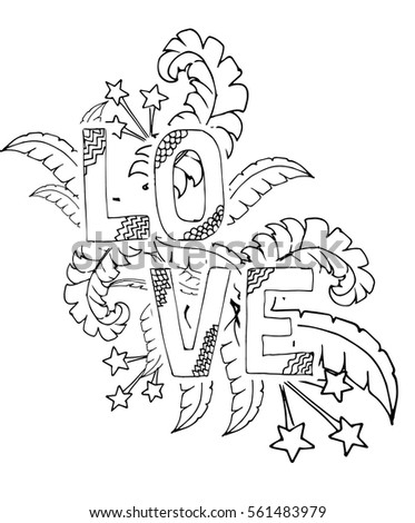 Adult Coloring Book Page Word Stock Vector 424330201 Love Feather