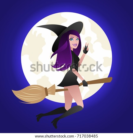 Anime Witch Black Hair Riding Her Stock Illustration 5481769 - Shutterstock