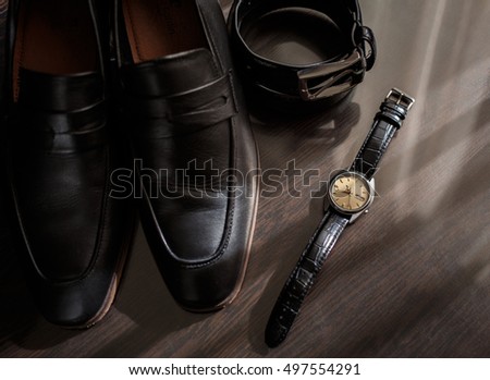 Businessman accessories. Man's style. Men's Accessories : Men's butterfly, Men's shoes , men's watches. Set groom Butterfly shoes Belts Watches