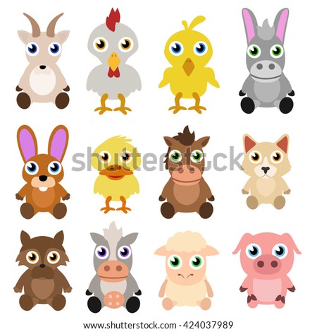 Cartoon Animal Face Set Stock Vector 87903658 - Shutterstock