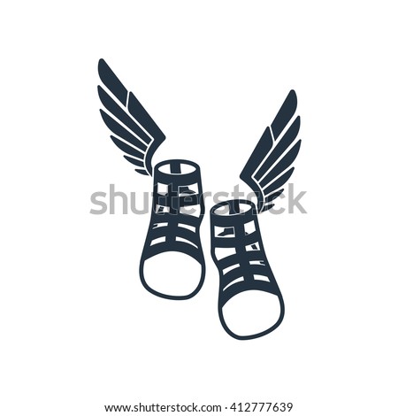 Talaria, boots front icon on white background, fly boots emblem, logotype element for template, symbol of the Greek messenger olympian god Hermes, sandals with wings
