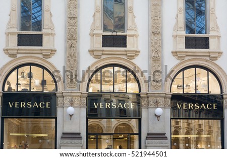 Milano Italy 24 November 2016: Versace boutique in Milan. Versace is an Italian fashion company and trade name founded by Gianni Versace in 1978.